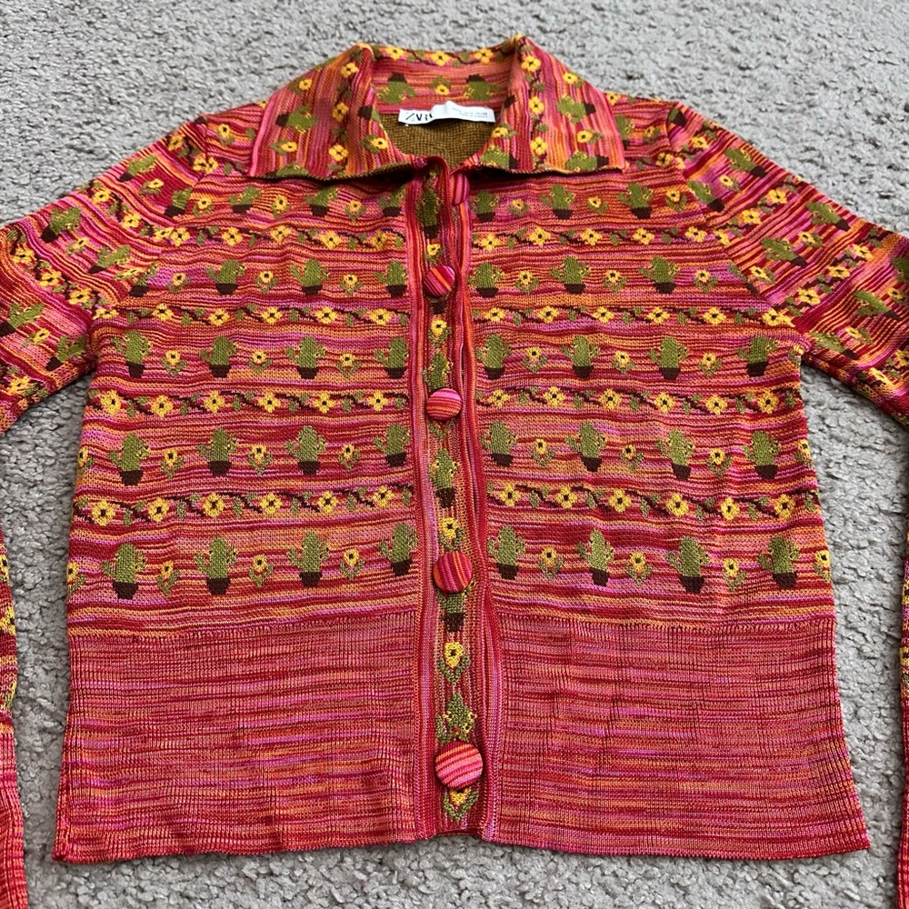 Zara Multicolor Patterned Cardigan - Picture 5 of 14